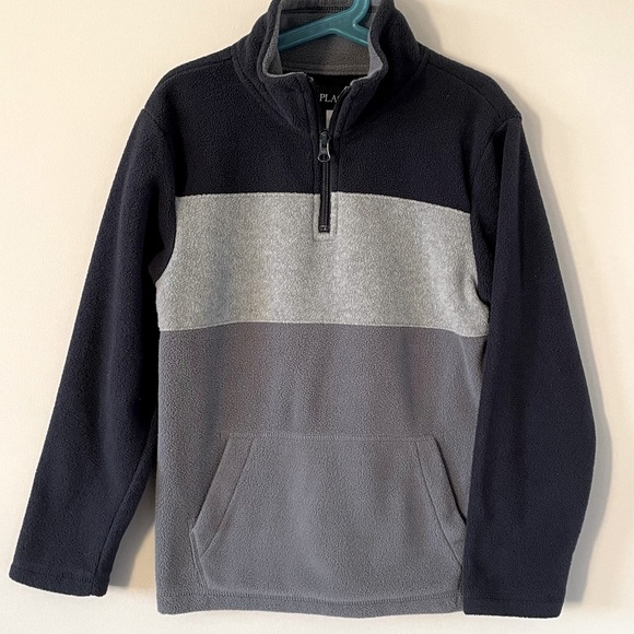 Boys Half-Zip Pull-Over Sweater - Navy Blue, Blue, & Grey - Picture 5 of 6